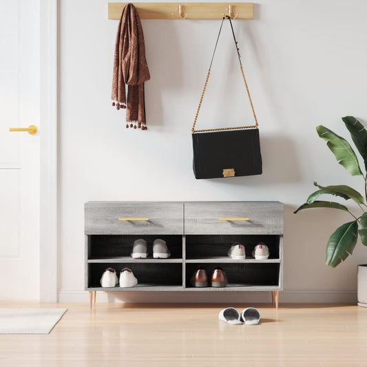 Panca Porta Scarpe Grigio Sonoma 102x35x55 cm Legno Multistrato - homemem39