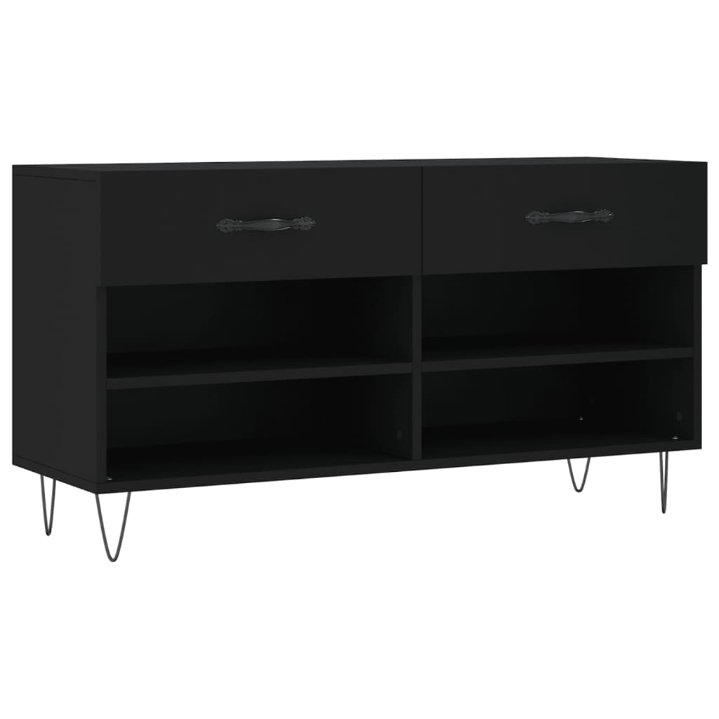 Panca Porta Scarpe Nera 102x35x55 cm in Legno Multistrato - homemem39