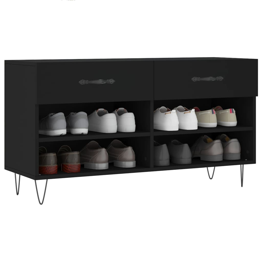 Panca Porta Scarpe Nera 102x35x55 cm in Legno Multistrato - homemem39