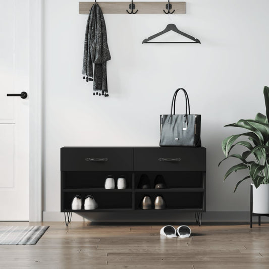 Panca Porta Scarpe Nera 102x35x55 cm in Legno Multistrato - homemem39
