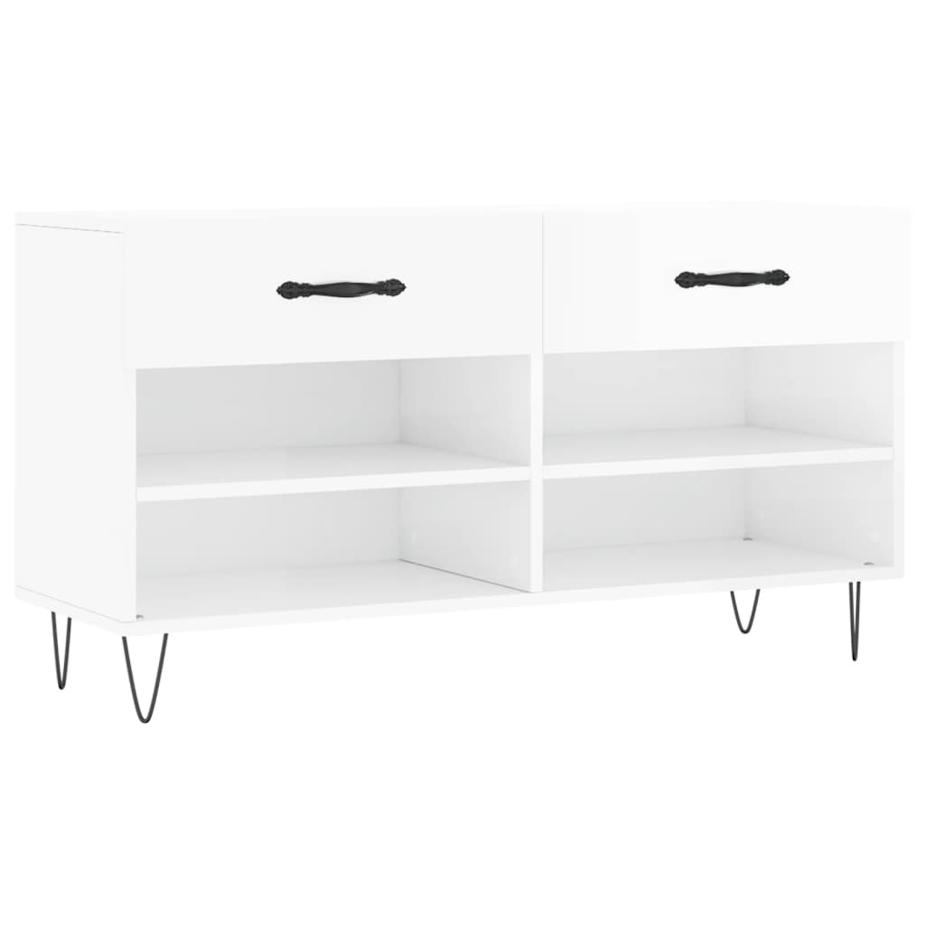 Panca Porta Scarpe Bianco Lucido 102x35x55 cm Legno Multistrato - homemem39