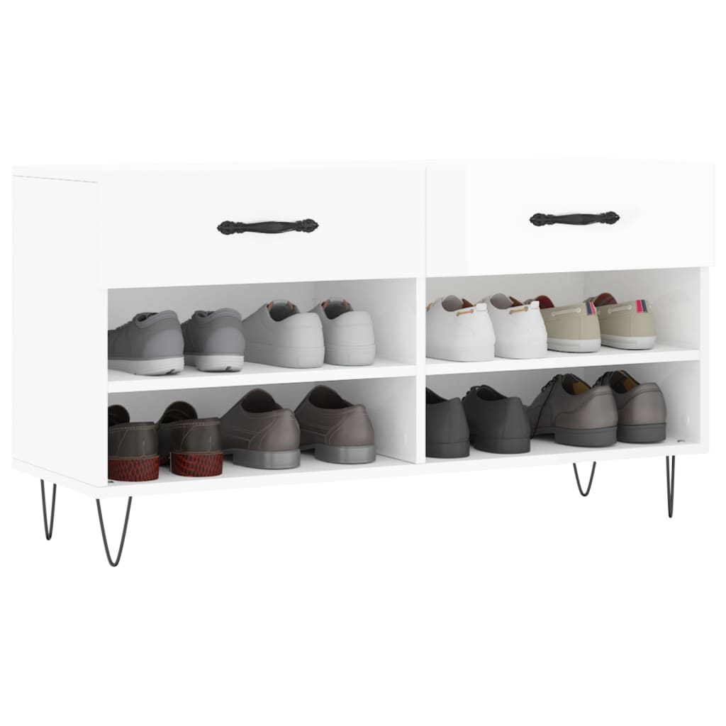 Panca Porta Scarpe Bianco Lucido 102x35x55 cm Legno Multistrato - homemem39