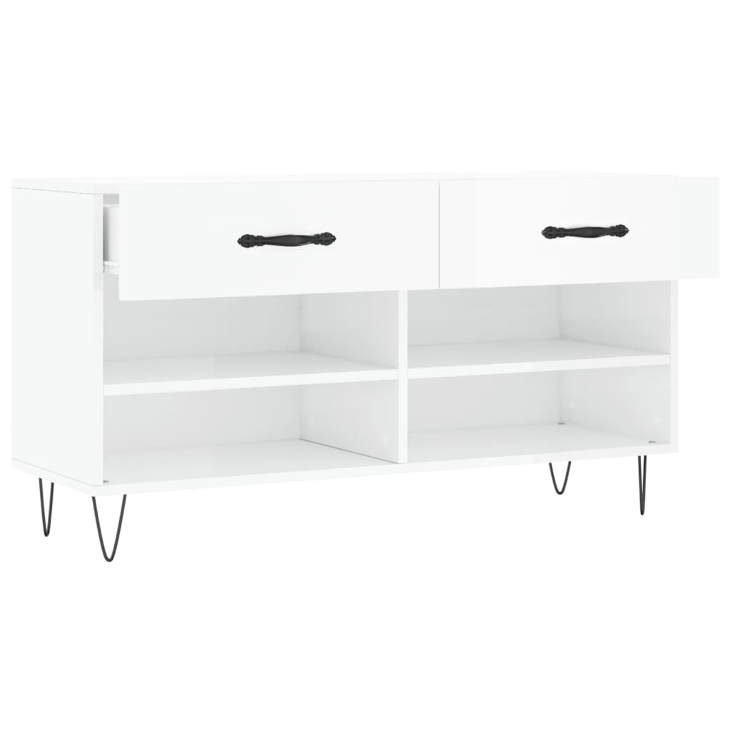 Panca Porta Scarpe Bianco Lucido 102x35x55 cm Legno Multistrato - homemem39