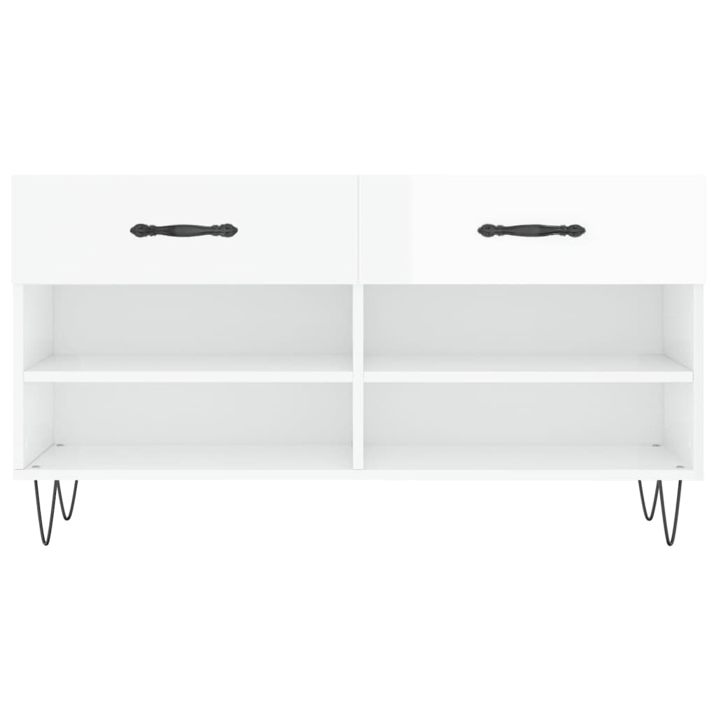 Panca Porta Scarpe Bianco Lucido 102x35x55 cm Legno Multistrato - homemem39