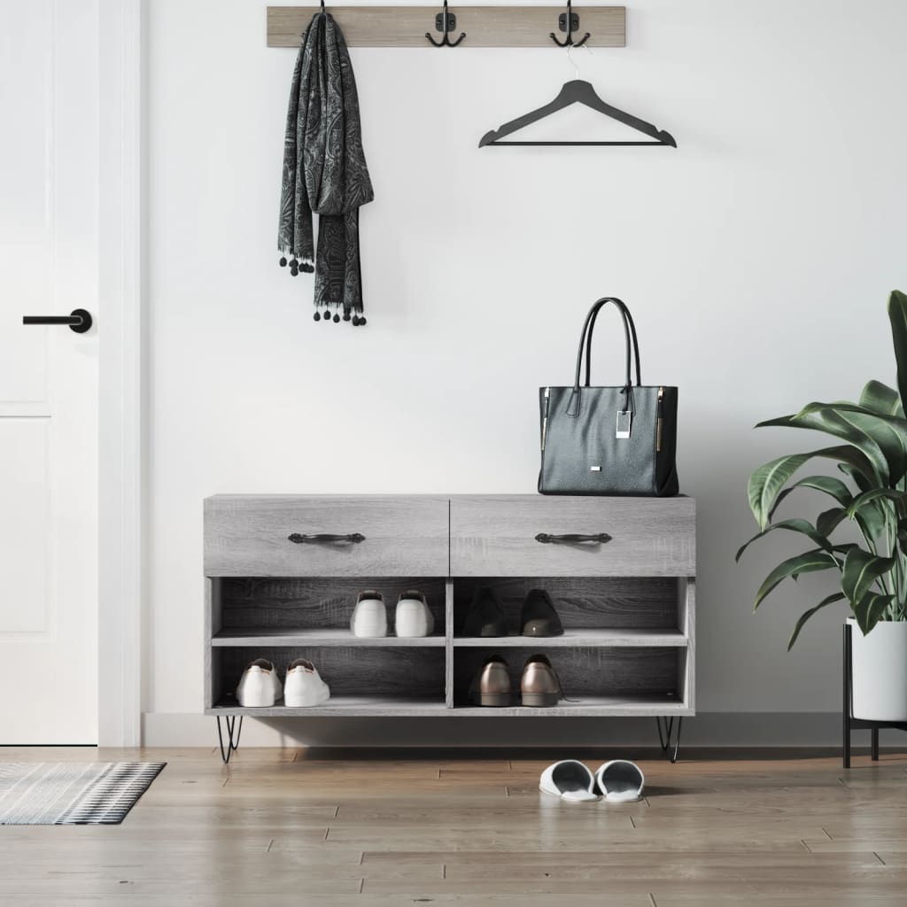 Panca Porta Scarpe Grigio Sonoma 102x35x55 cm Legno Multistrato - homemem39