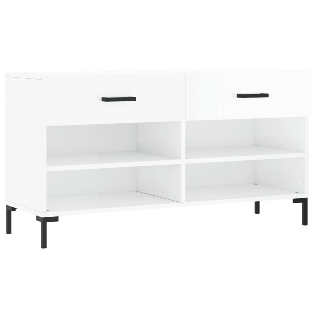 Panca Porta Scarpe Bianco Lucido 102x35x55 cm Legno Multistrato - homemem39