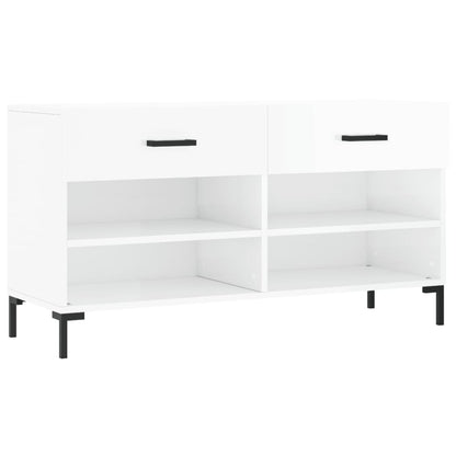 Panca Porta Scarpe Bianco Lucido 102x35x55 cm Legno Multistrato - homemem39