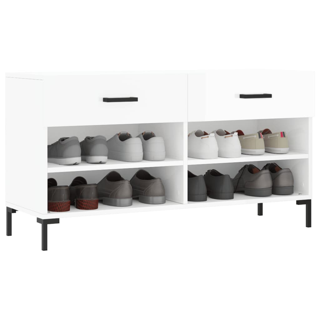 Panca Porta Scarpe Bianco Lucido 102x35x55 cm Legno Multistrato - homemem39