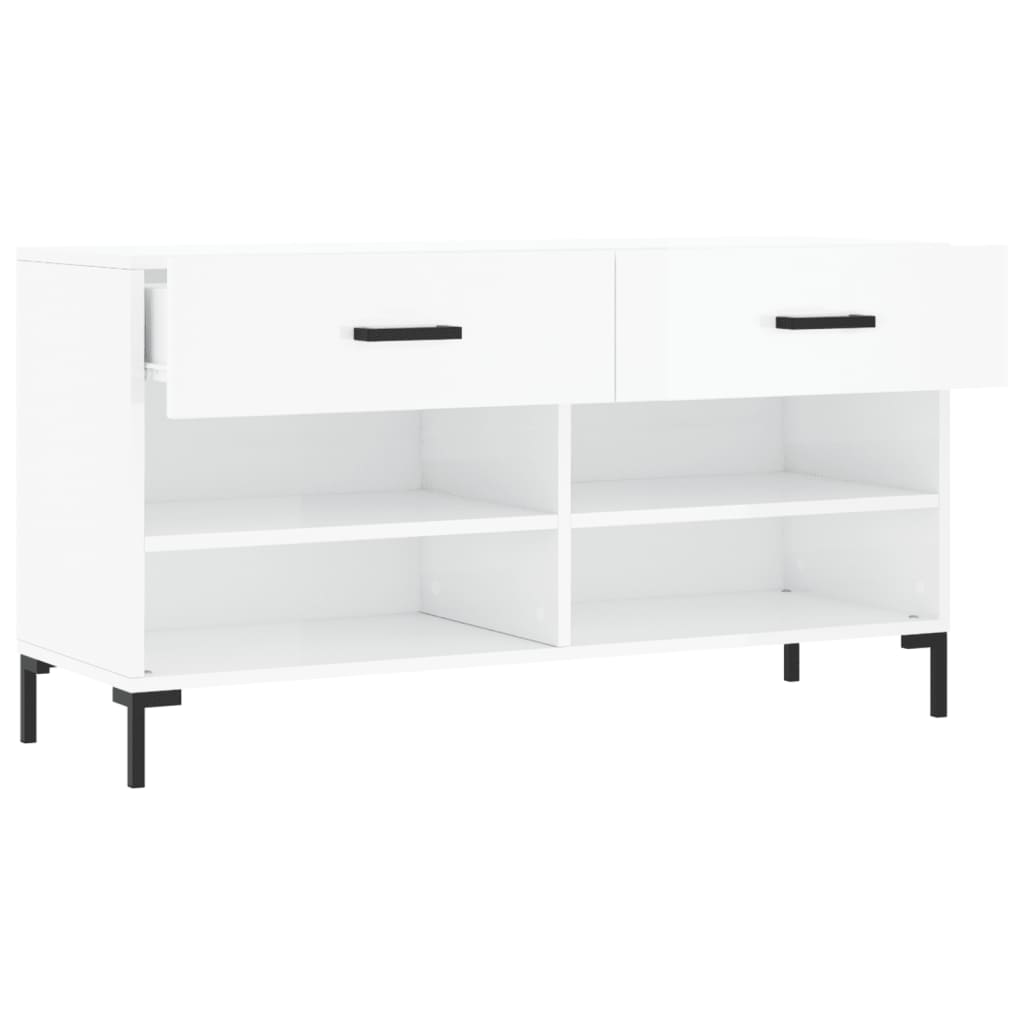 Panca Porta Scarpe Bianco Lucido 102x35x55 cm Legno Multistrato - homemem39