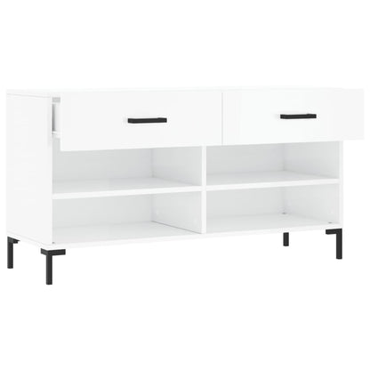 Panca Porta Scarpe Bianco Lucido 102x35x55 cm Legno Multistrato - homemem39