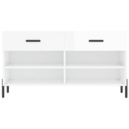 Panca Porta Scarpe Bianco Lucido 102x35x55 cm Legno Multistrato - homemem39