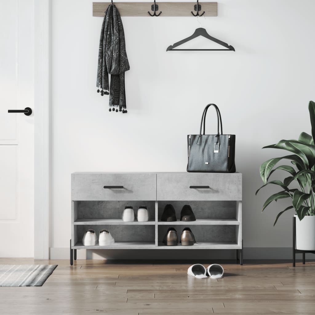 Panca Porta Scarpe Grigio Cemento 102x35x55cm Legno Multistrato - homemem39