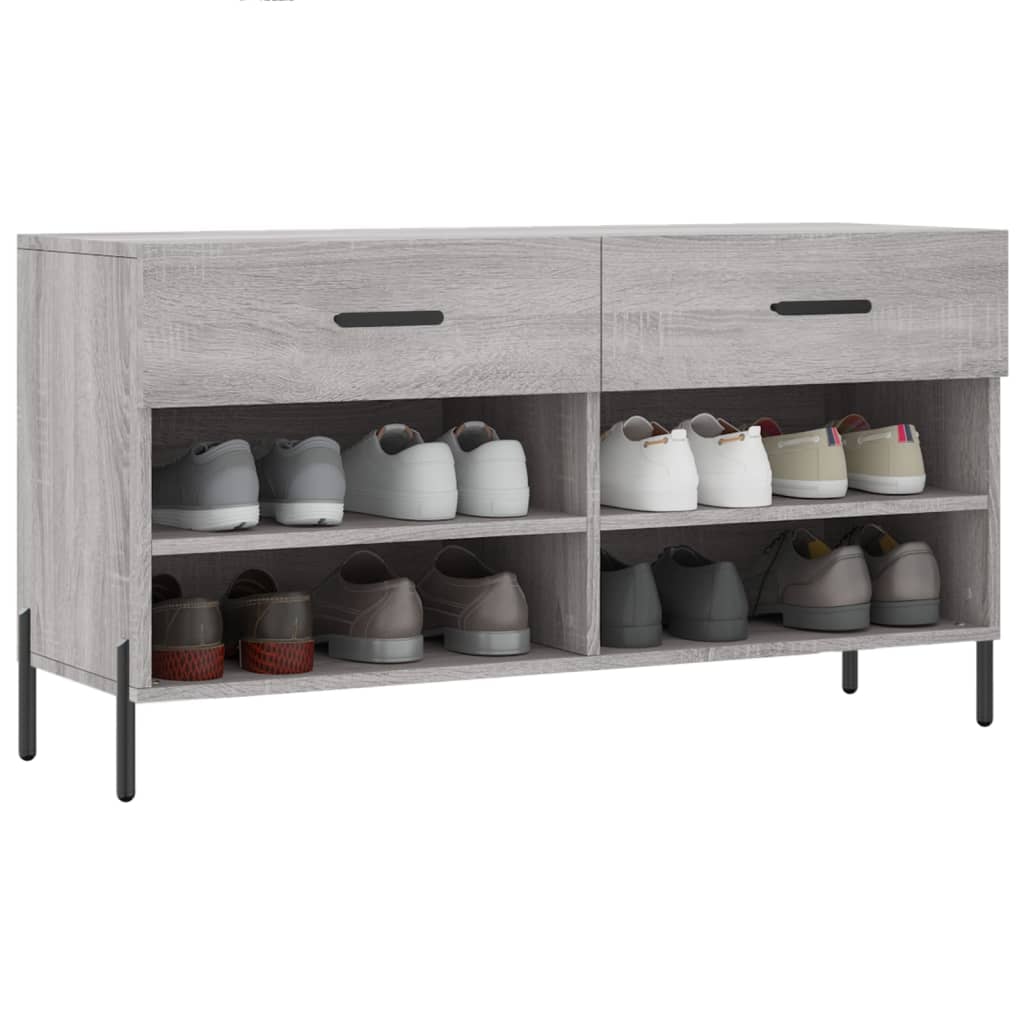 Panca Porta Scarpe Grigio Sonoma 102x35x55 cm Legno Multistrato - homemem39