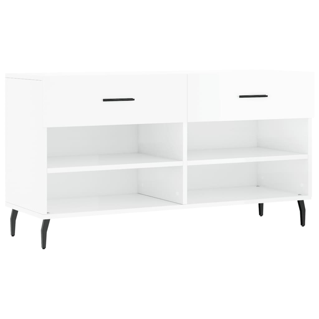 Panca Porta Scarpe Bianco Lucido 102x35x55 cm Legno Multistrato - homemem39