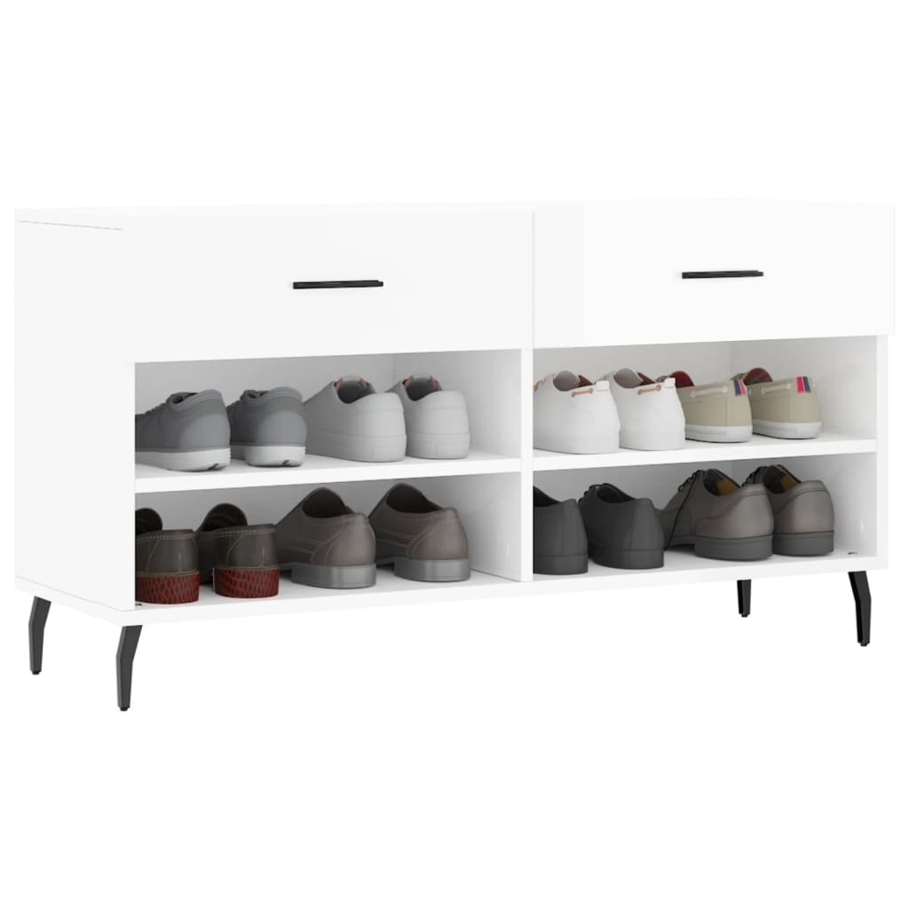 Panca Porta Scarpe Bianco Lucido 102x35x55 cm Legno Multistrato - homemem39
