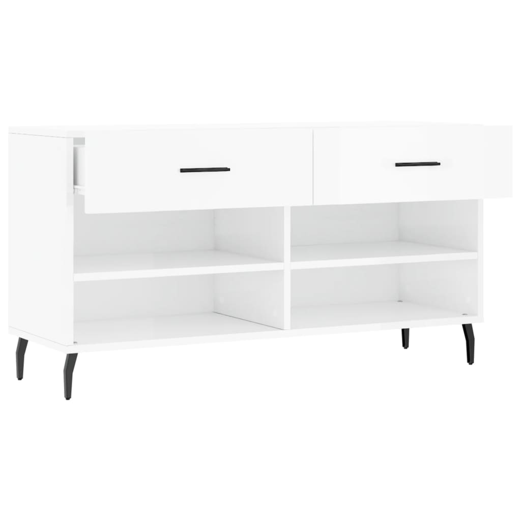 Panca Porta Scarpe Bianco Lucido 102x35x55 cm Legno Multistrato - homemem39
