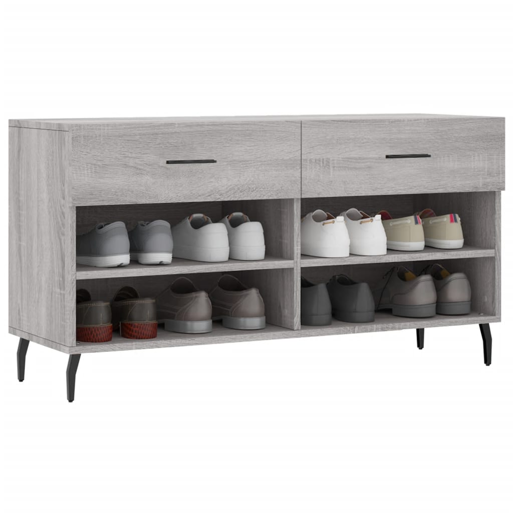 Panca Porta Scarpe Grigio Sonoma 102x35x55 cm Legno Multistrato - homemem39