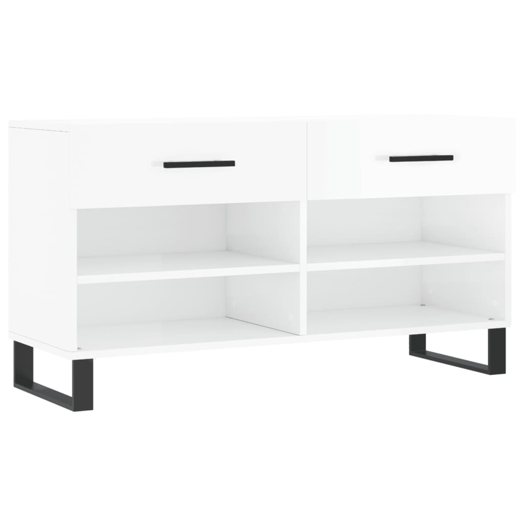Panca Porta Scarpe Bianco Lucido 102x35x55 cm Legno Multistrato - homemem39