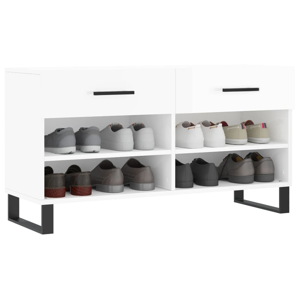 Panca Porta Scarpe Bianco Lucido 102x35x55 cm Legno Multistrato - homemem39
