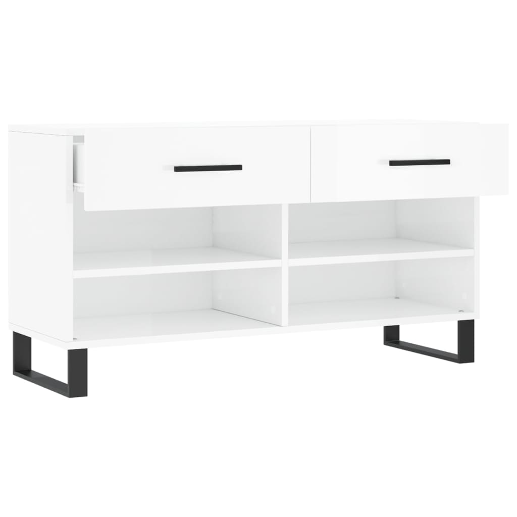 Panca Porta Scarpe Bianco Lucido 102x35x55 cm Legno Multistrato - homemem39