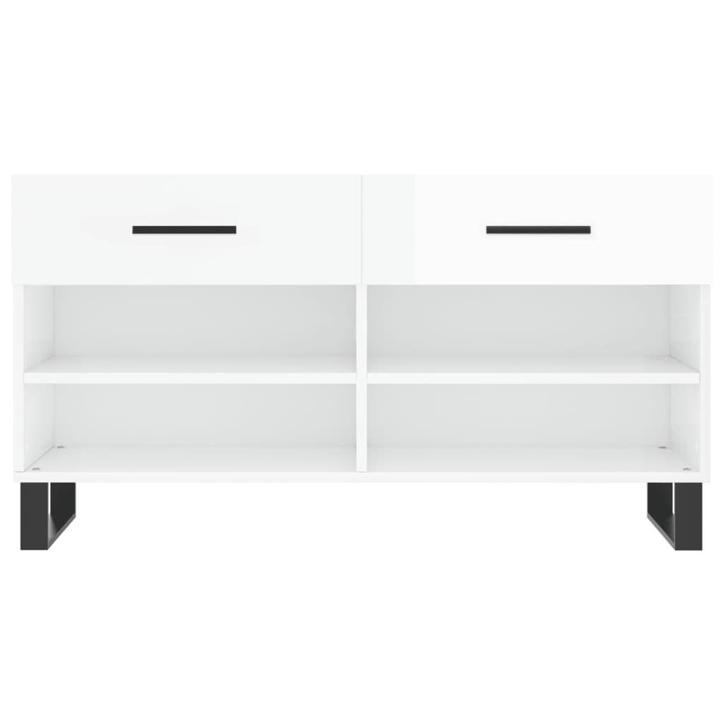 Panca Porta Scarpe Bianco Lucido 102x35x55 cm Legno Multistrato - homemem39