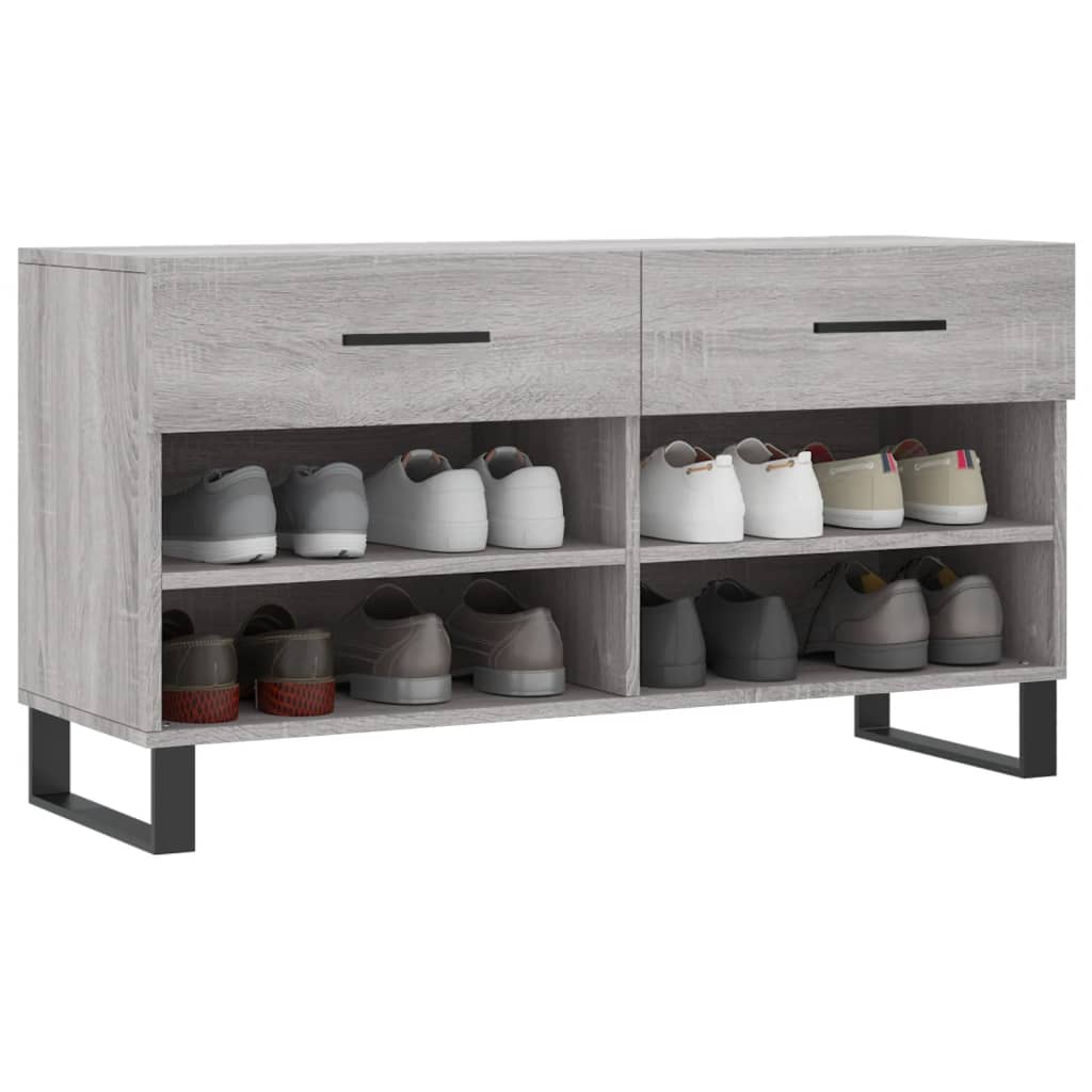 Panca Porta Scarpe Grigio Sonoma 102x35x55 cm Legno Multistrato - homemem39
