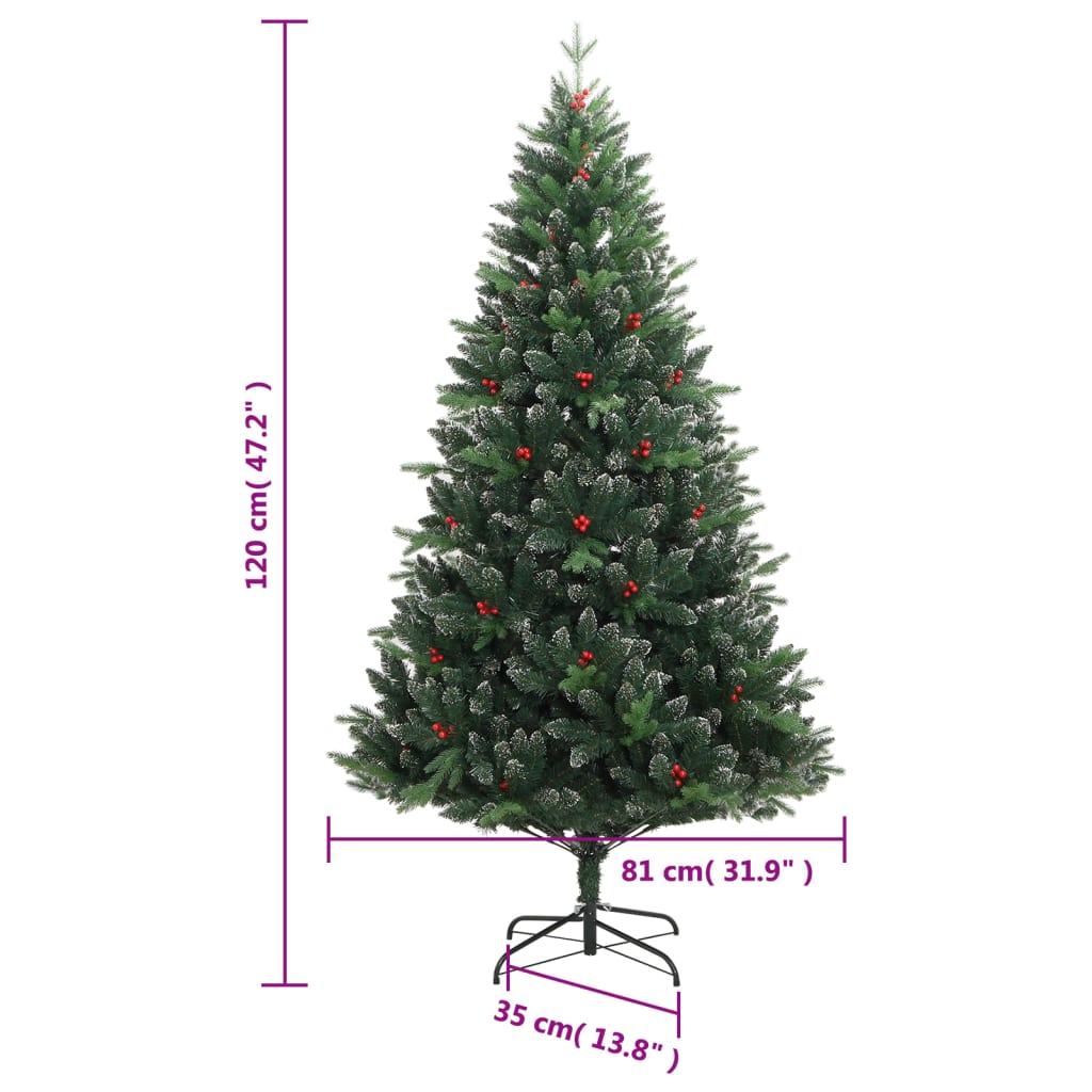 Albero Natale Artificiale Incernierato con Bacche Rosse 120 cm | homemem39