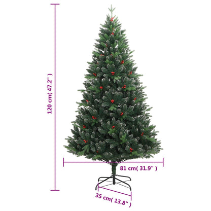 Albero Natale Artificiale Incernierato con Bacche Rosse 120 cm | homemem39