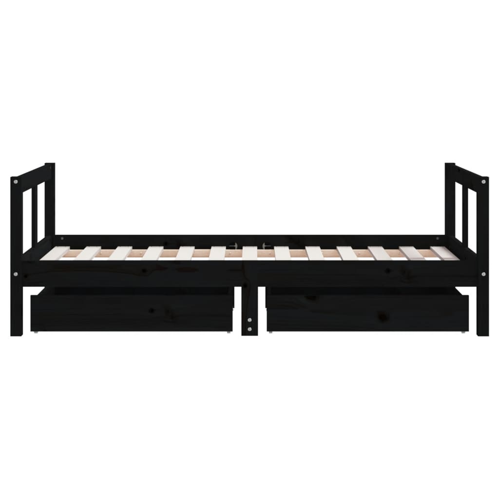 Giroletto per Bambini con Cassetti Nero 80x160 cm Massello Pino - homemem39