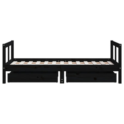 Giroletto per Bambini con Cassetti Nero 80x160 cm Massello Pino - homemem39