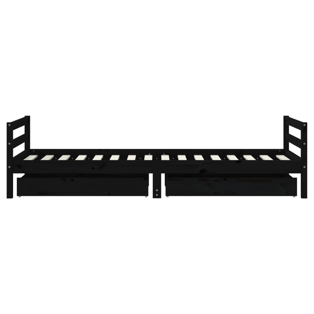 Giroletto Bambini con Cassetti Nero 80x200cm Massello di Pino - homemem39