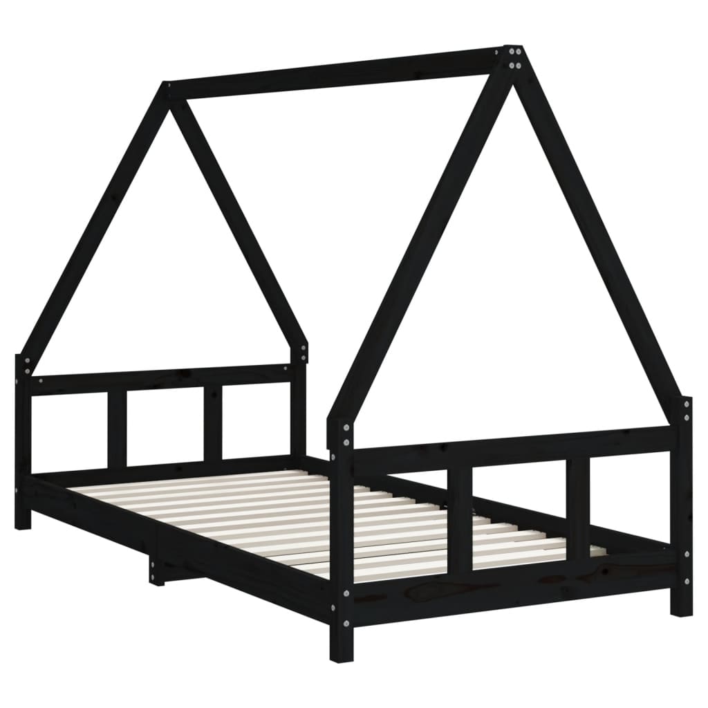 Giroletto per Bambini Nero 90x190 cm in Legno Massello di Pino - homemem39