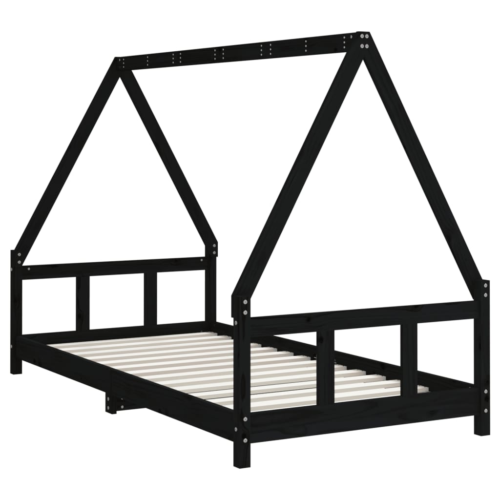 Giroletto per Bambini Nero 90x190 cm in Legno Massello di Pino - homemem39