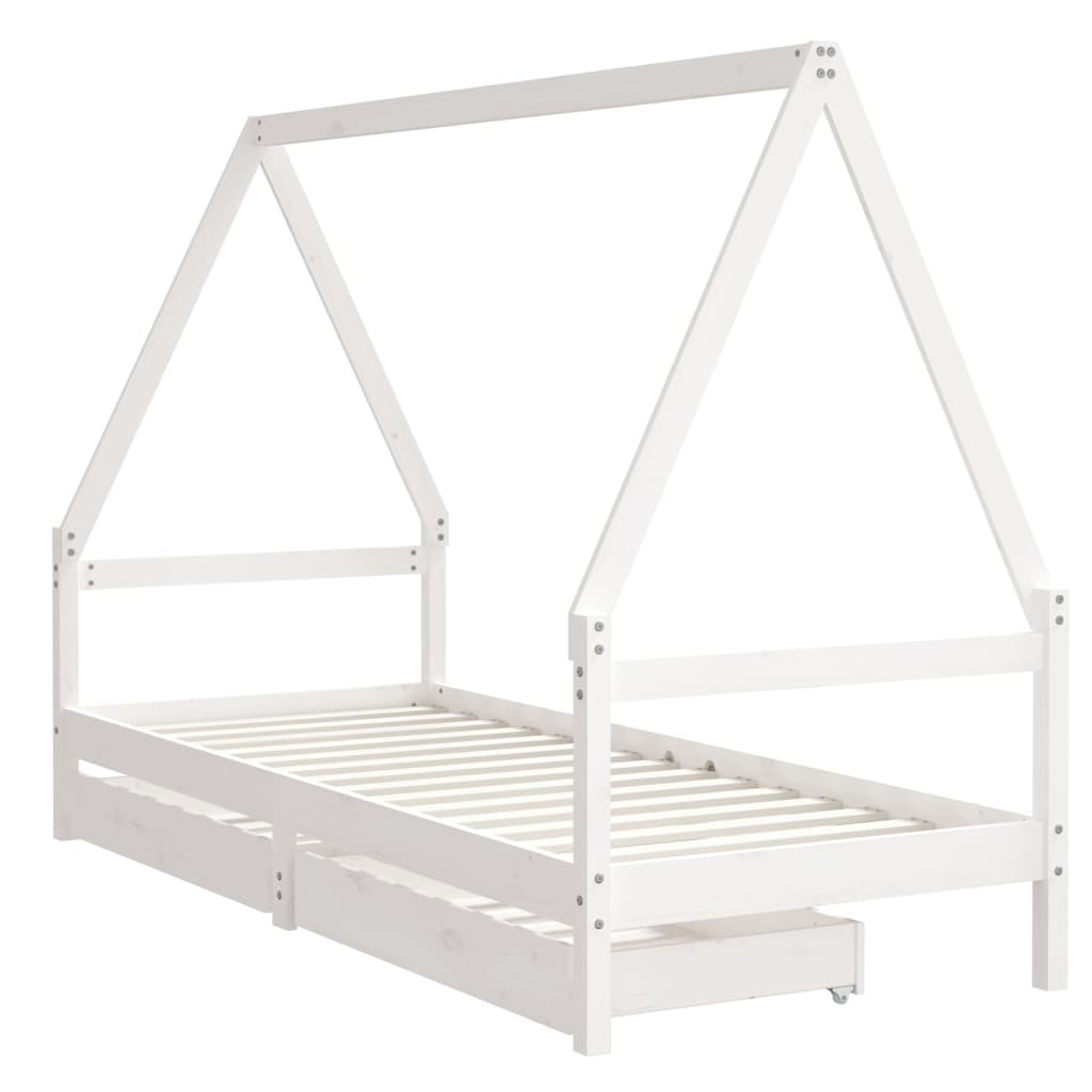 Giroletto Bambini con Cassetti Bianco 80x200cm Massello di Pino - homemem39