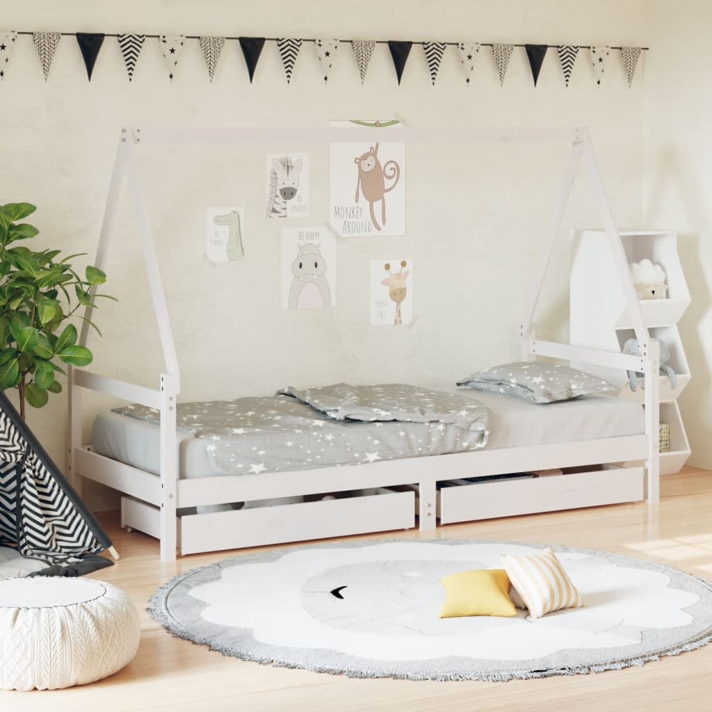 Giroletto Bambini con Cassetti Bianco 80x200cm Massello di Pino - homemem39