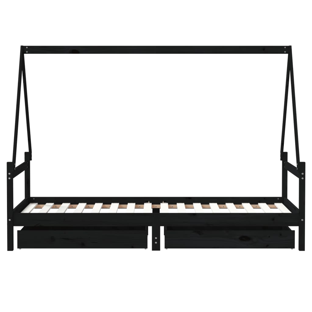 Giroletto Bambini con Cassetti Nero 80x200cm Massello di Pino - homemem39