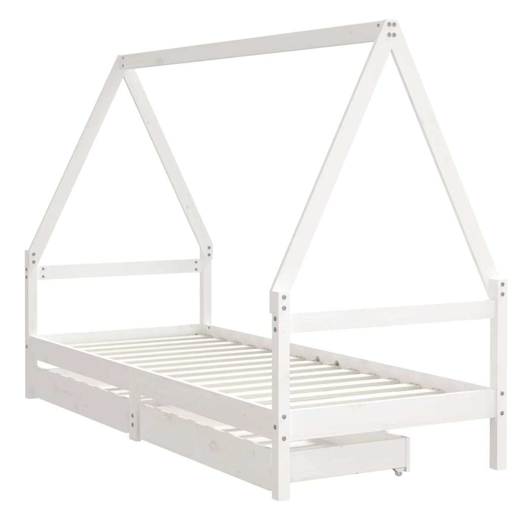 Giroletto Bambini con Cassetti Bianco 90x200cm Massello di Pino - homemem39
