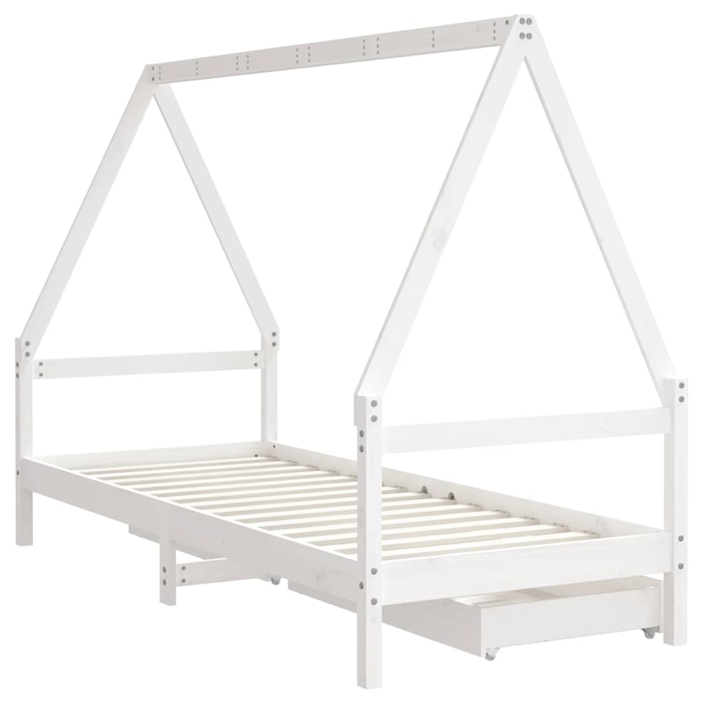 Giroletto Bambini con Cassetti Bianco 90x200cm Massello di Pino - homemem39