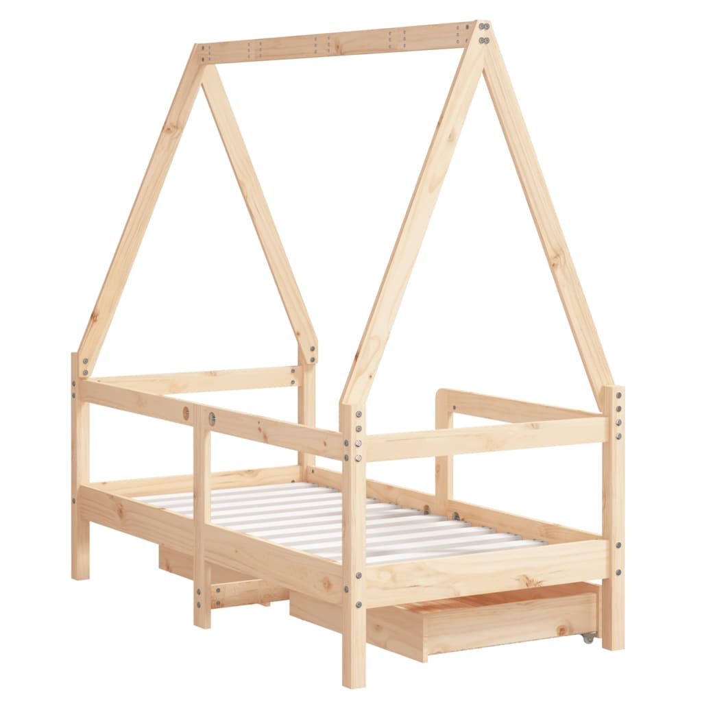Giroletto Bambini con Cassetti 70x140 cm Legno Massello di Pino - homemem39