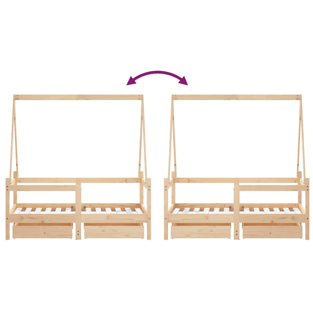 Giroletto Bambini con Cassetti 70x140 cm Legno Massello di Pino - homemem39