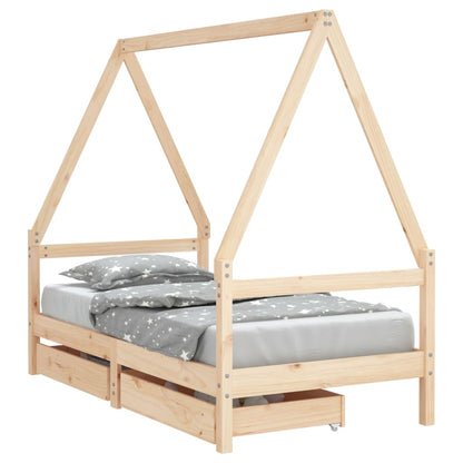 Giroletto per Bambini con Cassetti 80x160cm Legno Massello Pino - homemem39