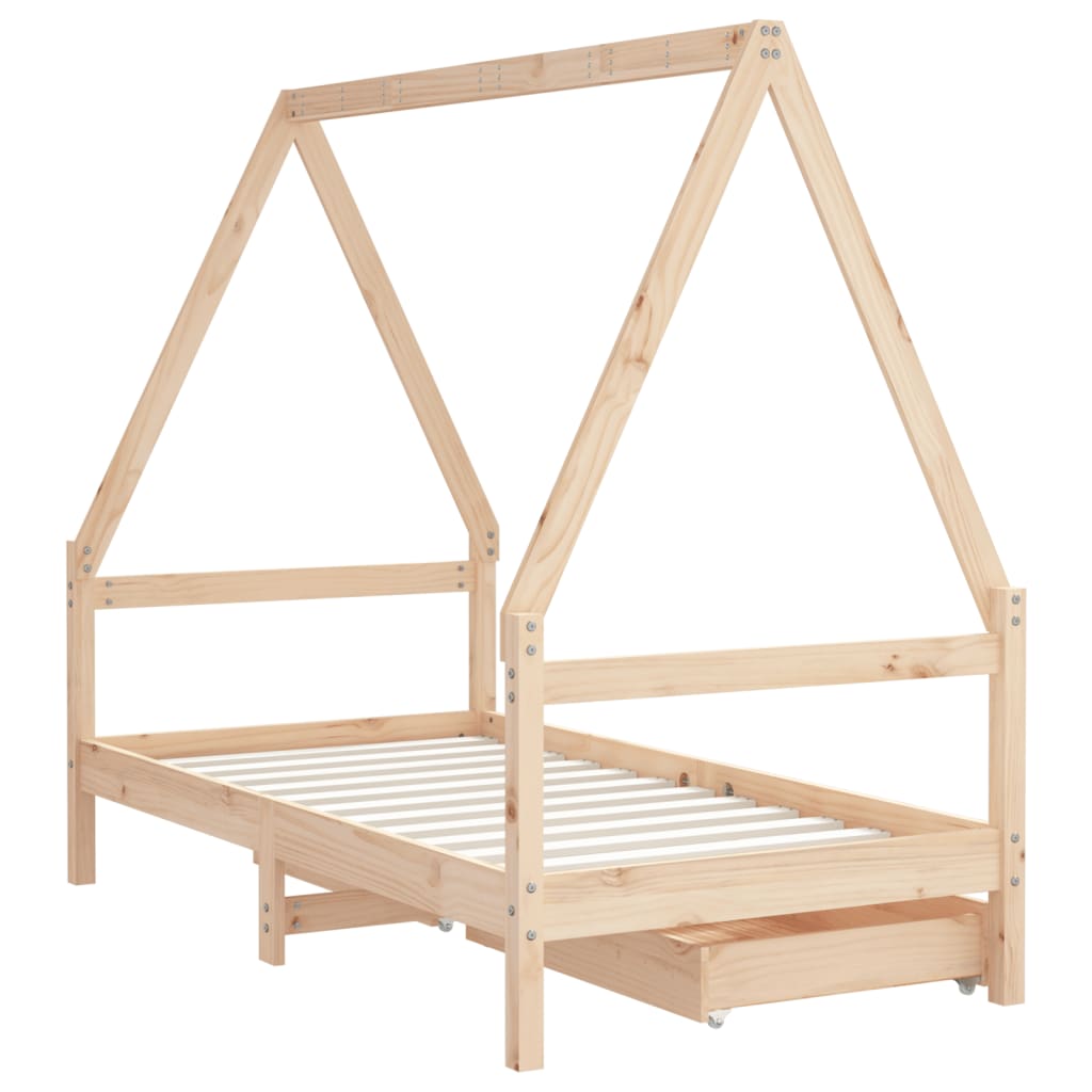 Giroletto per Bambini con Cassetti 80x160cm Legno Massello Pino - homemem39