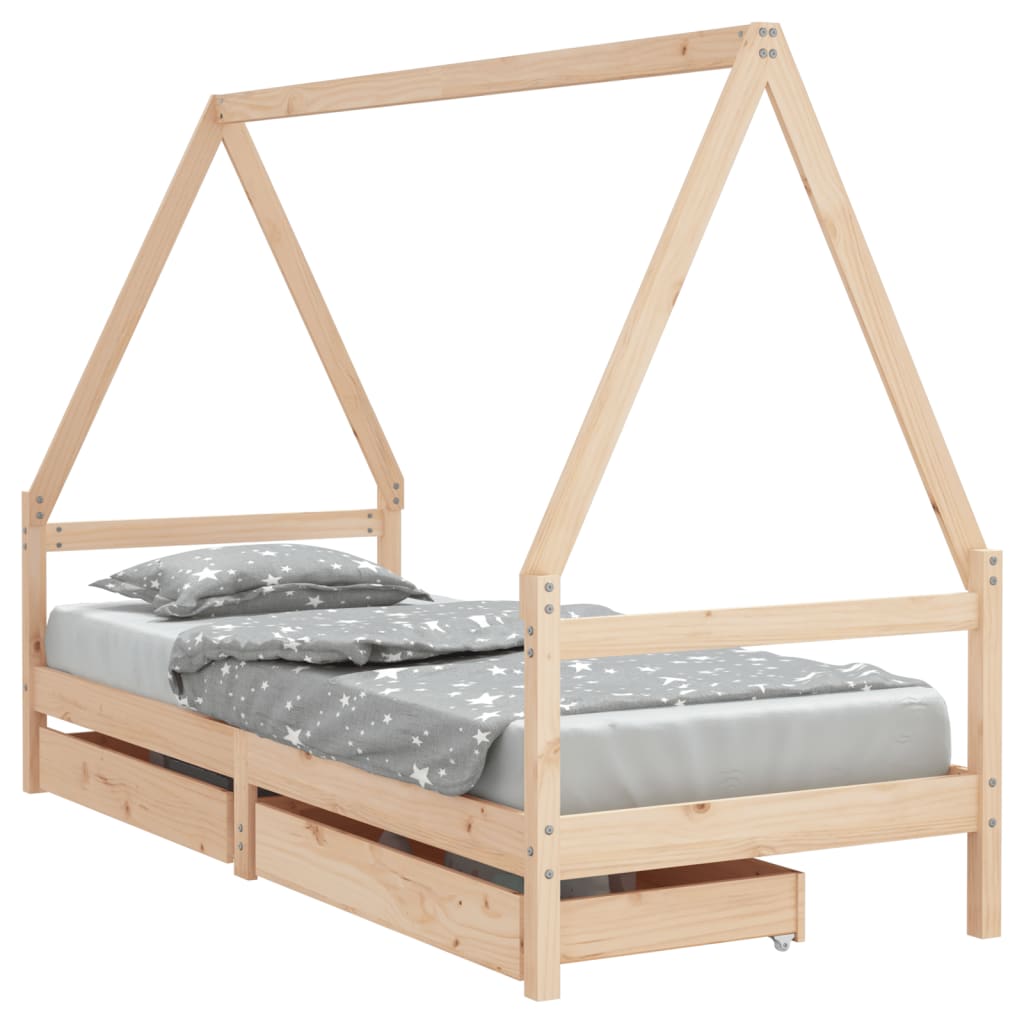 Giroletto per Bambini con Cassetti 90x190cm Legno Massello Pino - homemem39