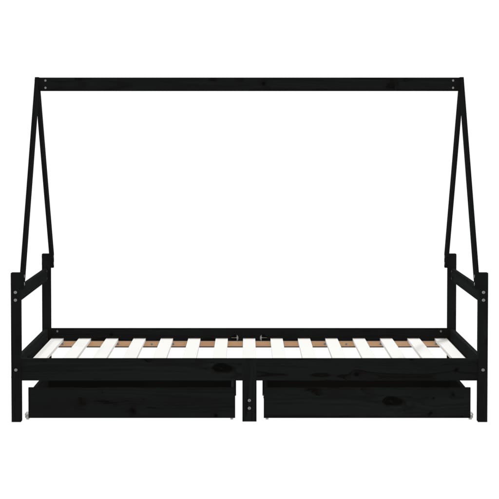 Giroletto per Bambini con Cassetti Nero 90x190 cm Massello Pino - homemem39