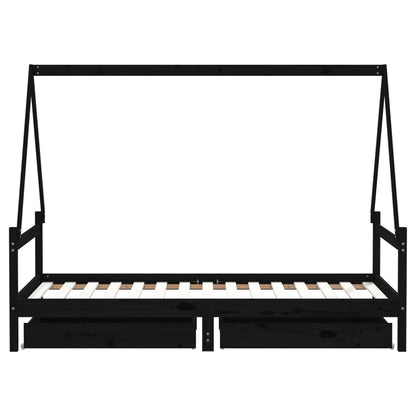Giroletto per Bambini con Cassetti Nero 90x190 cm Massello Pino - homemem39