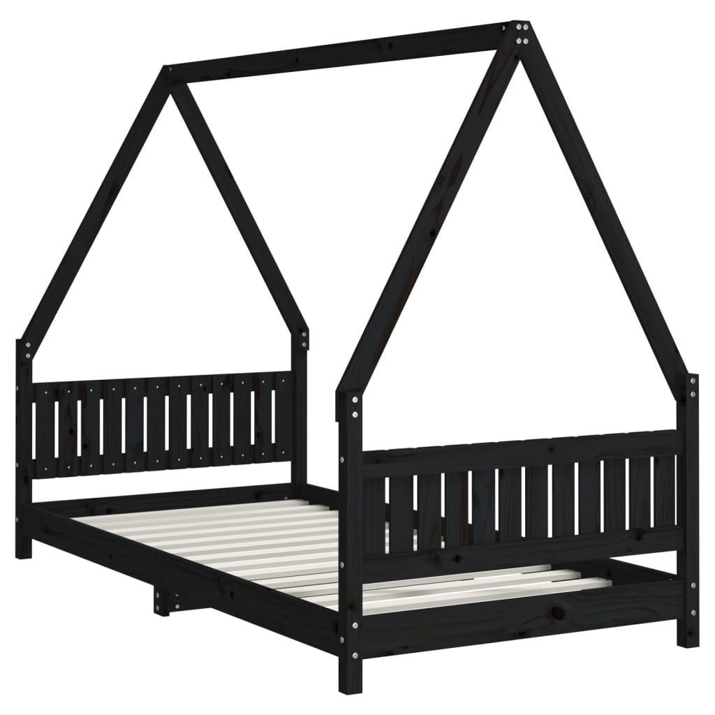 Giroletto per Bambini Nero 90x190 cm in Legno Massello di Pino - homemem39
