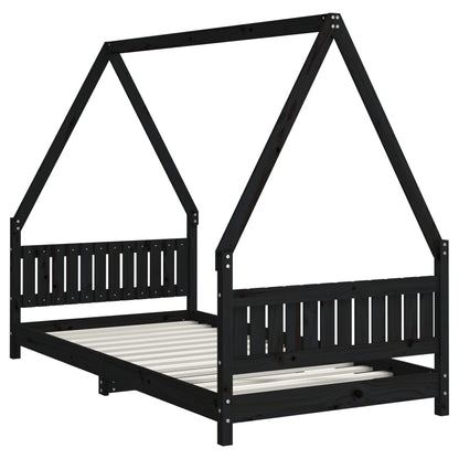 Giroletto per Bambini Nero 90x190 cm in Legno Massello di Pino - homemem39
