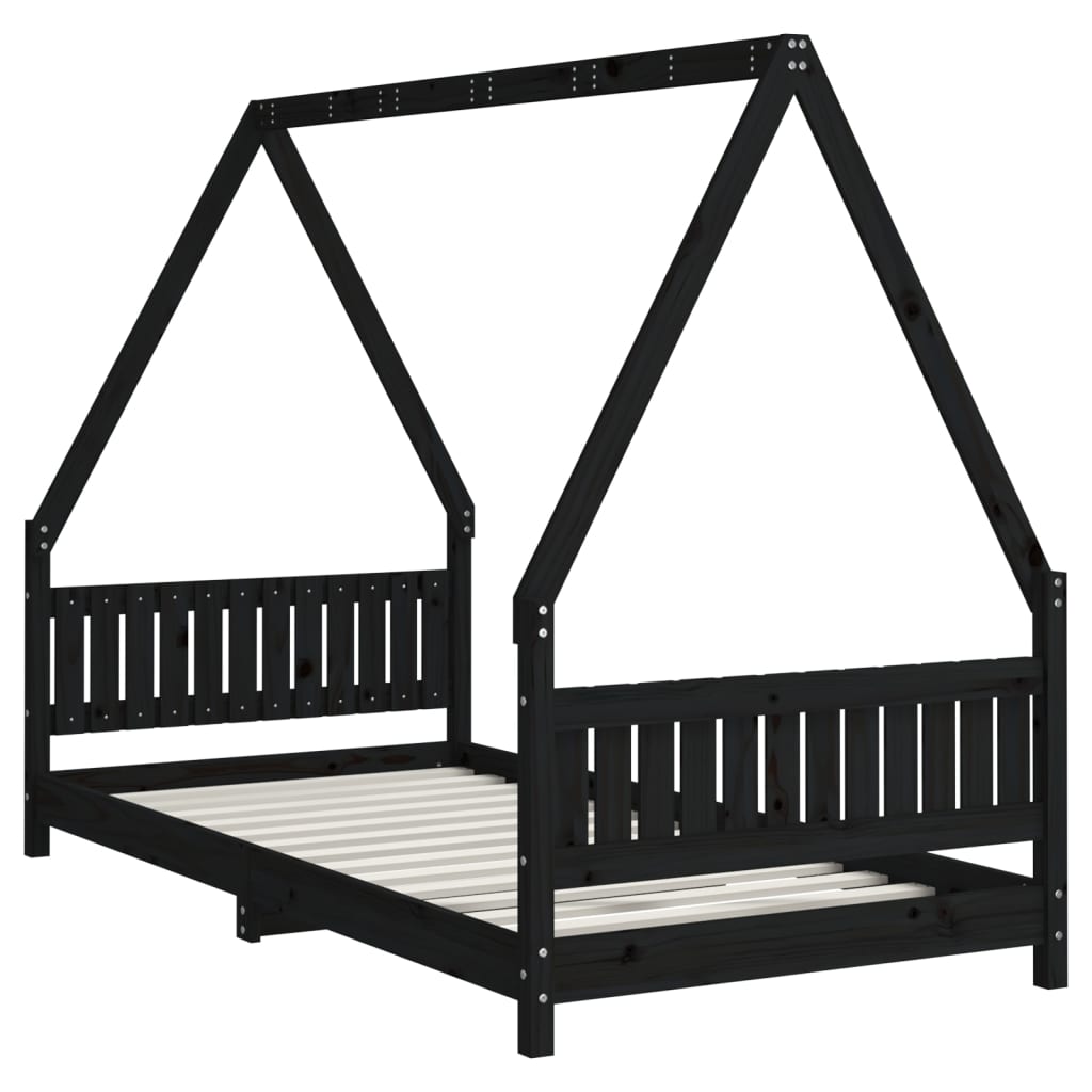 Giroletto per Bambini Nero 90x190 cm in Legno Massello di Pino - homemem39