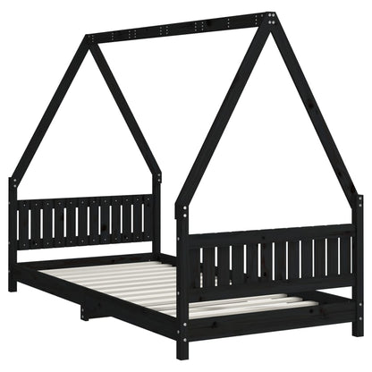 Giroletto per Bambini Nero 90x190 cm in Legno Massello di Pino - homemem39