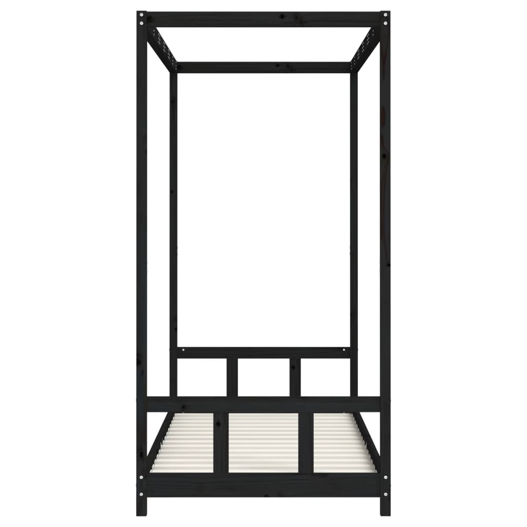 Giroletto per Bambini Nero 90x200 cm in Legno Massello di Pino - homemem39